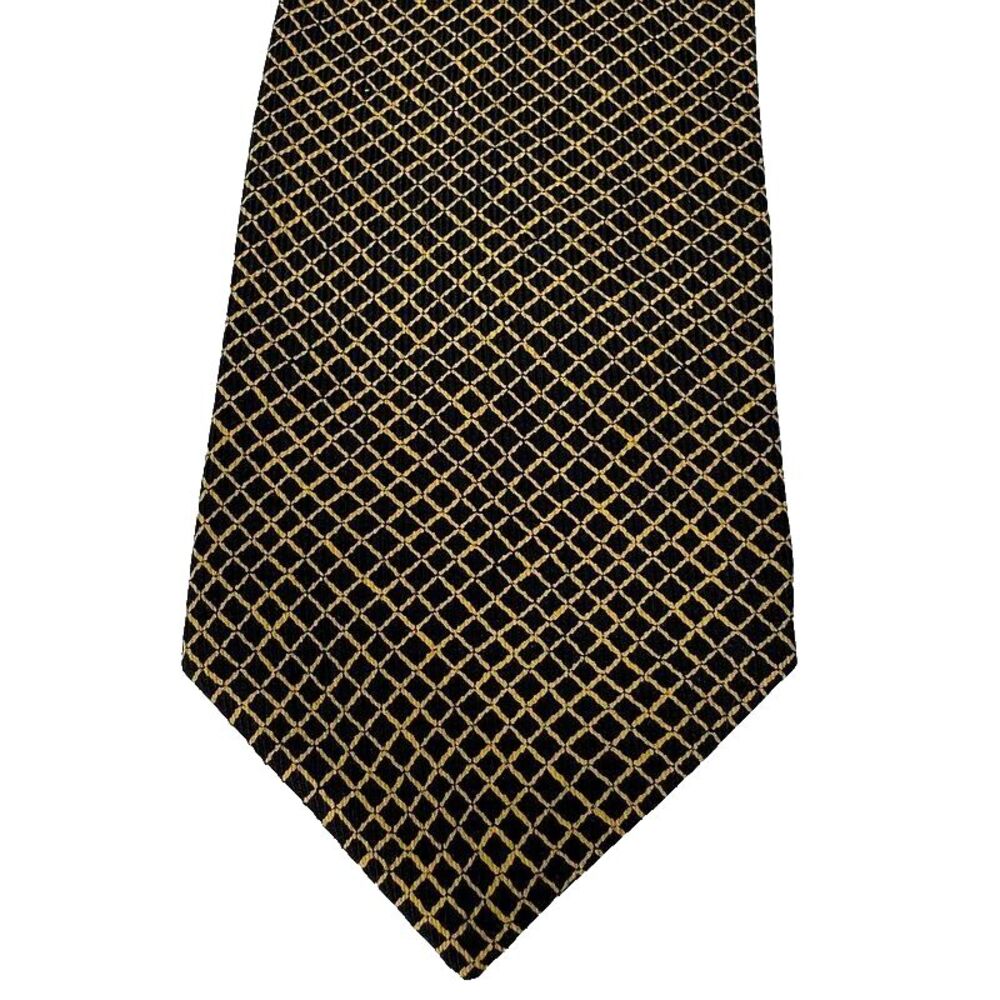 Brioni Neck Tie Silk Made in Italy Yellow Black Geometric Web Business Work Mens